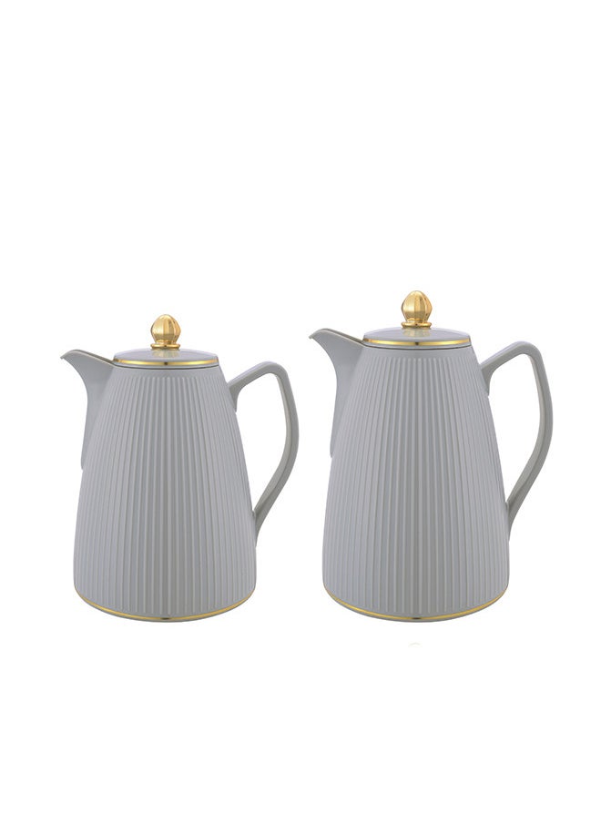 REEM 2-Piece Tea/Coffee Flask Set 0.6L & 1L Grey/Gold 