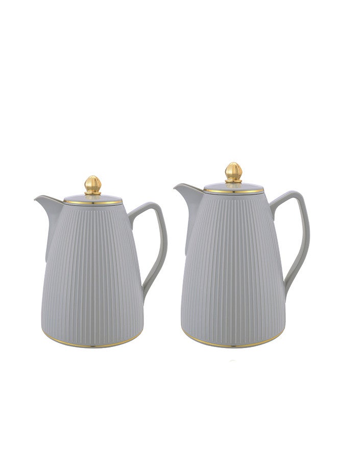 REEM 2-Piece Tea/Coffee Flask Set 0.6L & 1L Grey/Gold