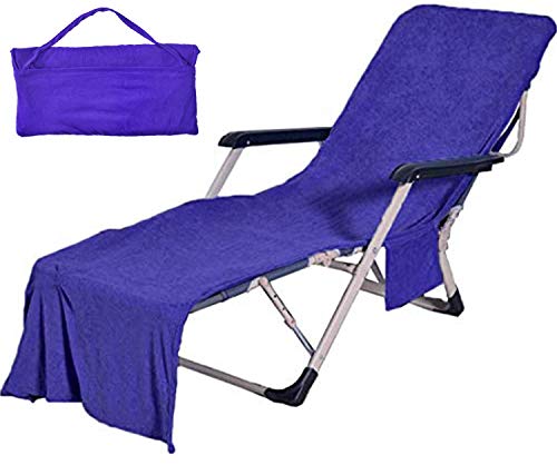 VOCOOL Double Layer Chaise Lounge Pool Chair Cover Beach Towel Fitted Elastic Pocket Won't Slide (Dark Blue) - Image 1