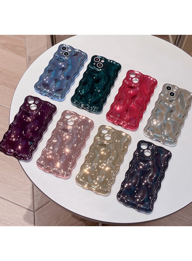Solid Color Electroplated Water Corrugated IPhone16promax Phone Case Apple 15/14 16e Advanced Sense-Color:xym Wave Meteorite Plating Green-Applicable Model:15 (without Packaging)