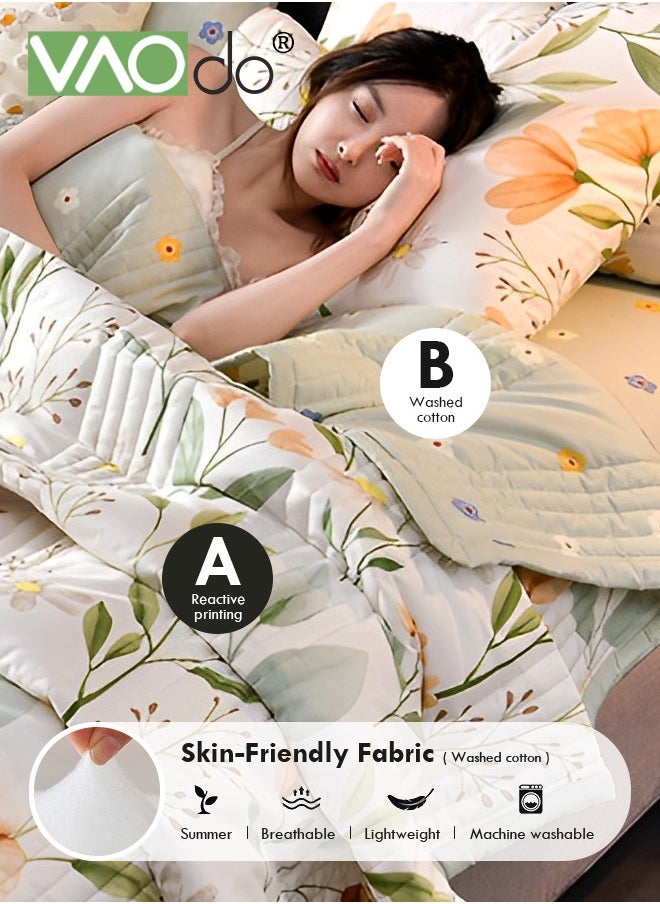 VAOdo Queen Size Quilt  Overall washable Soft Blanket  Washed Cotton Material Bed Quilt Soft and Breathable Lightweight for Spring Summer Autumn Air-conditioned Room Summer Quilt  - Image 5