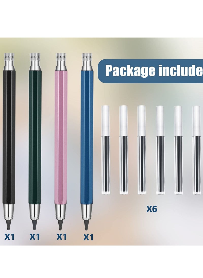 SYOSI Mechanical Pencils Set, 4 Pieces 5.6 mm Sketch Metal Automatic Graphite Pencil with 6 Tubes Refills Pencil Replacements for Woodworking Architect Art Painter Drawing Crafting  - Image 2