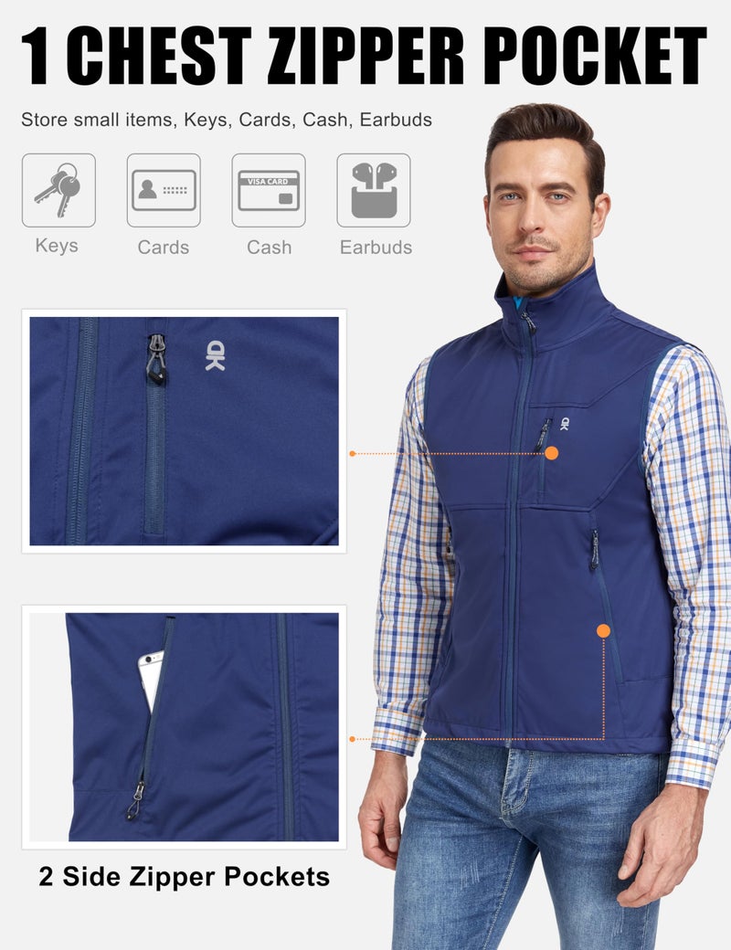 Little Donkey Andy Men's Lightweight Softshell Vest, Windproof Sleeveless Jacket for Travel Hiking Running Golf Blue M - Image 5