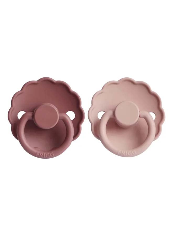 FRIGG Daisy Silicone Baby Pacifier 0-6M 2-Pack Blush/Woodchuck - Size 1 - Image 1