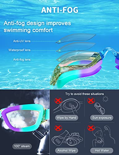 Hurdilen Kids Swim Goggles, Swimming Goggles for Kids Children, Anti-Fog Anti-UV Youth Swim Glasses with Nose Clip, Earplugs for Age 3-15 - Image 5