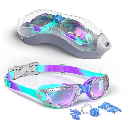 Hurdilen Kids Swim Goggles, Swimming Goggles for Kids Children, Anti-Fog Anti-UV Youth Swim Glasses with Nose Clip, Earplugs for Age 3-15 - Image 1