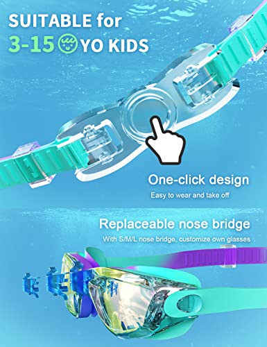 Hurdilen Kids Swim Goggles, Swimming Goggles for Kids Children, Anti-Fog Anti-UV Youth Swim Glasses with Nose Clip, Earplugs for Age 3-15 - Image 2