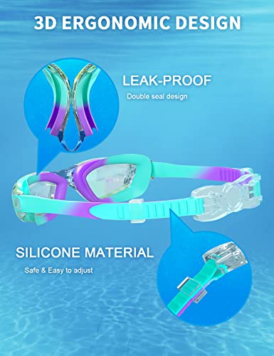 Hurdilen Kids Swim Goggles, Swimming Goggles for Kids Children, Anti-Fog Anti-UV Youth Swim Glasses with Nose Clip, Earplugs for Age 3-15 - Image 3