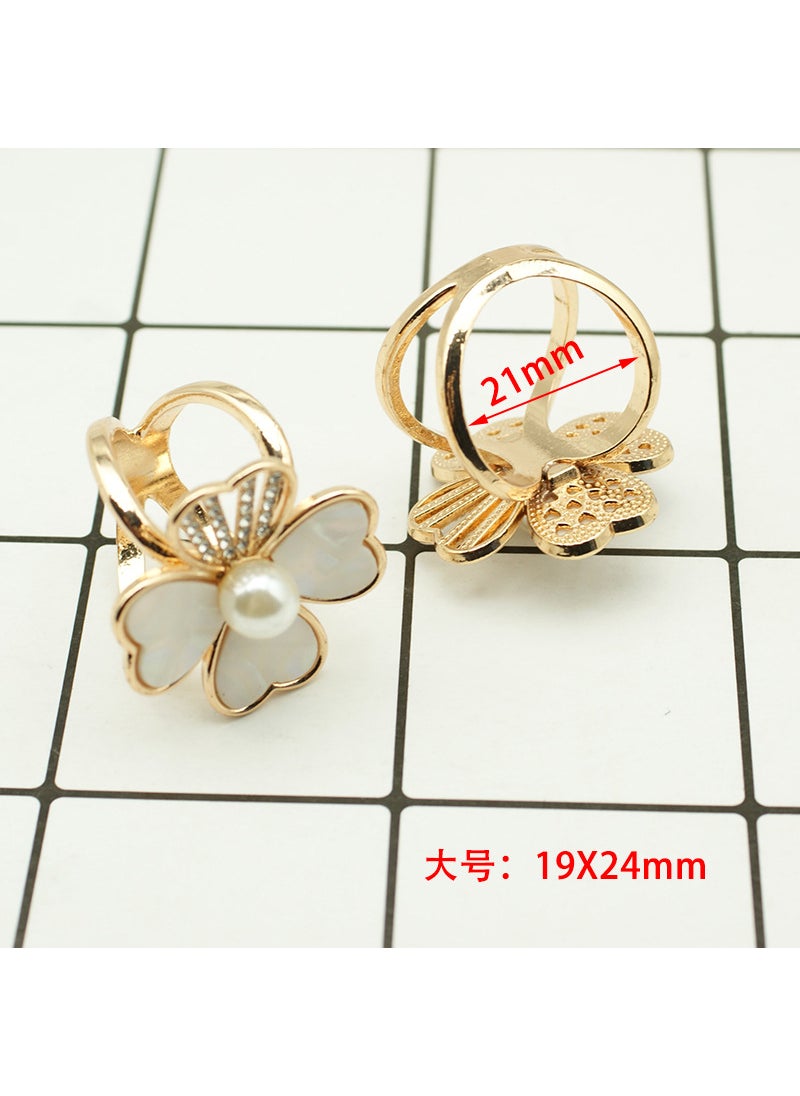 Generic Versatile Silk Scarf Accessory Pearl Four-leaf Clover Design High-end Overcoat Belt Fixed Buckle Ring 0007 Pearl White (Large) 