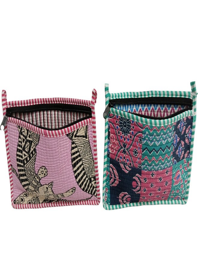 Doraya Handblock Floral Print Quilted Multipurpose Zipper Closure Coin Currency Pouch, Multicolor Unique Mix Assorted Design Cotton 8x6 Inches, for Travel Makeup Jewelry Passport Organization (2) - Image 3