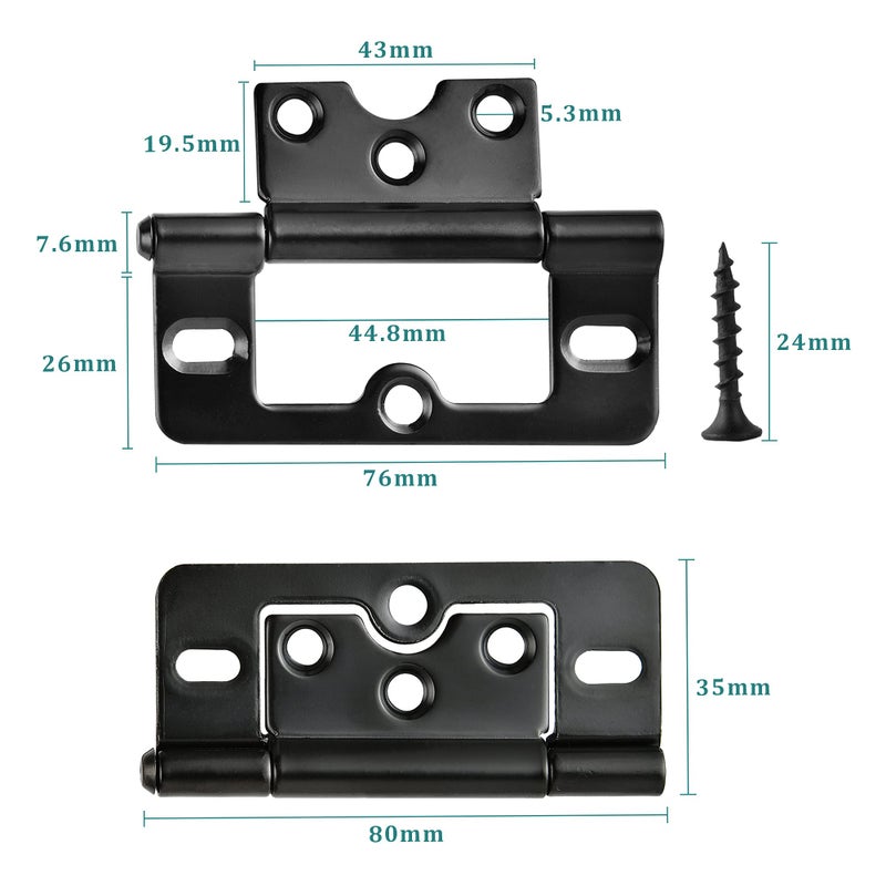 Worldity 10Pcs Non Mortise Cabinet Door Hinges 3""X1.4"" Rustproof Mobile Home Door Hinges Heavy Duty Bifold Door Hinges Black Door Hinges With Mounting Screws For Furniture Window Wardrobe - Image 2