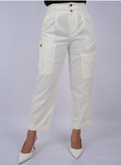 Women's Six Pockets Double Button Pants in New Cream