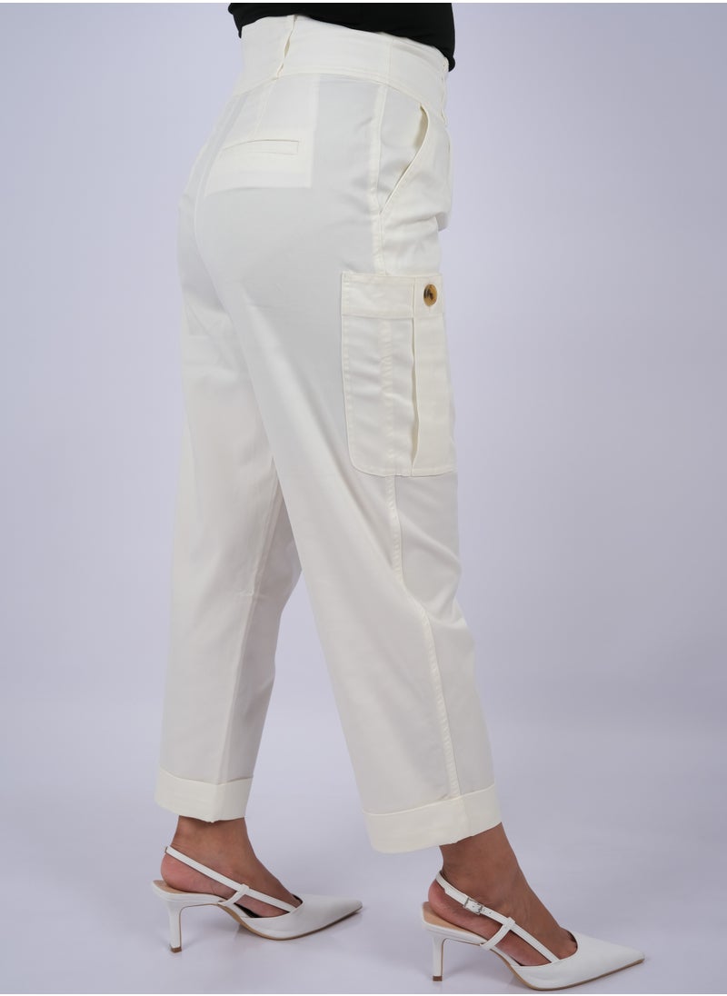 ONLY - Women's Six Pockets Double Button Pants in New Cream - Image 1