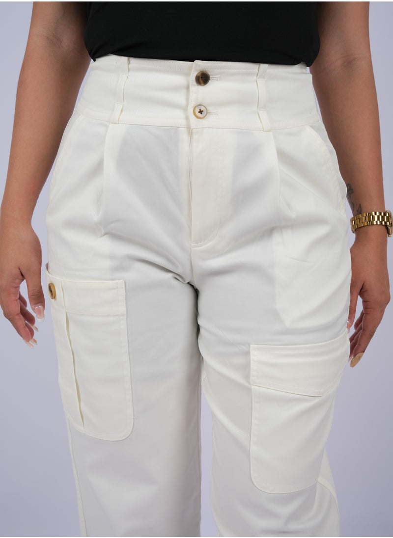 ONLY - Women's Six Pockets Double Button Pants in New Cream - Image 1