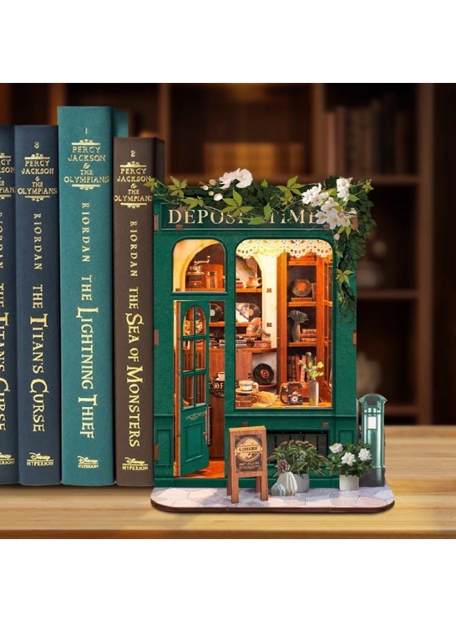 Time Small House Book Stand Handmade DIY Cabin Micro Model Three-dimensional Puzzle Gift English Cross Border-Color:Green Life Bookstore Chinese And English  - Image 2