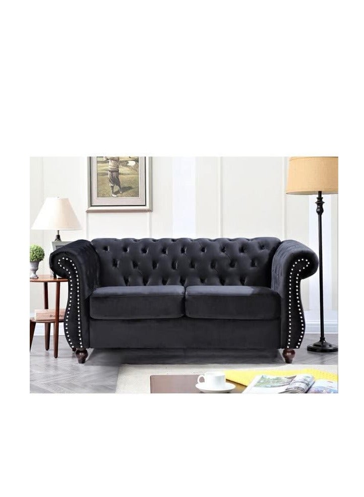 Maharat Al Bahar MAB FURNISHINGS Luxury Velvet Tufted Sofa Set - 3 Seater, 2 Seater, and 1 Seater for Living Room, Hallways, Offices, Bedroom (Black)" - Image 3