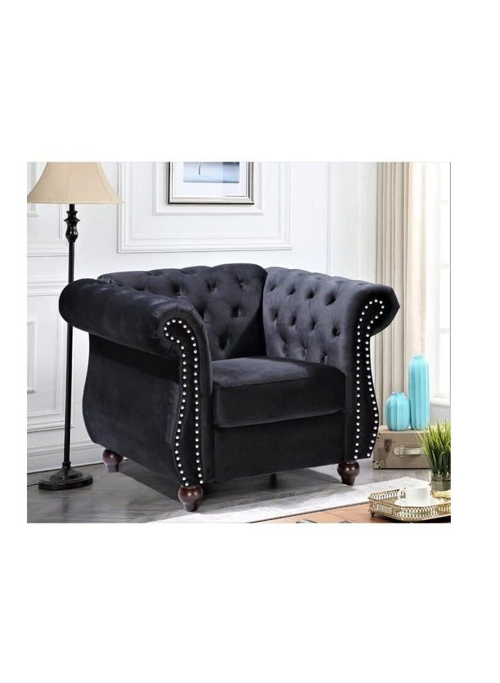 Maharat Al Bahar MAB FURNISHINGS Luxury Velvet Tufted Sofa Set - 3 Seater, 2 Seater, and 1 Seater for Living Room, Hallways, Offices, Bedroom (Black)" - Image 4