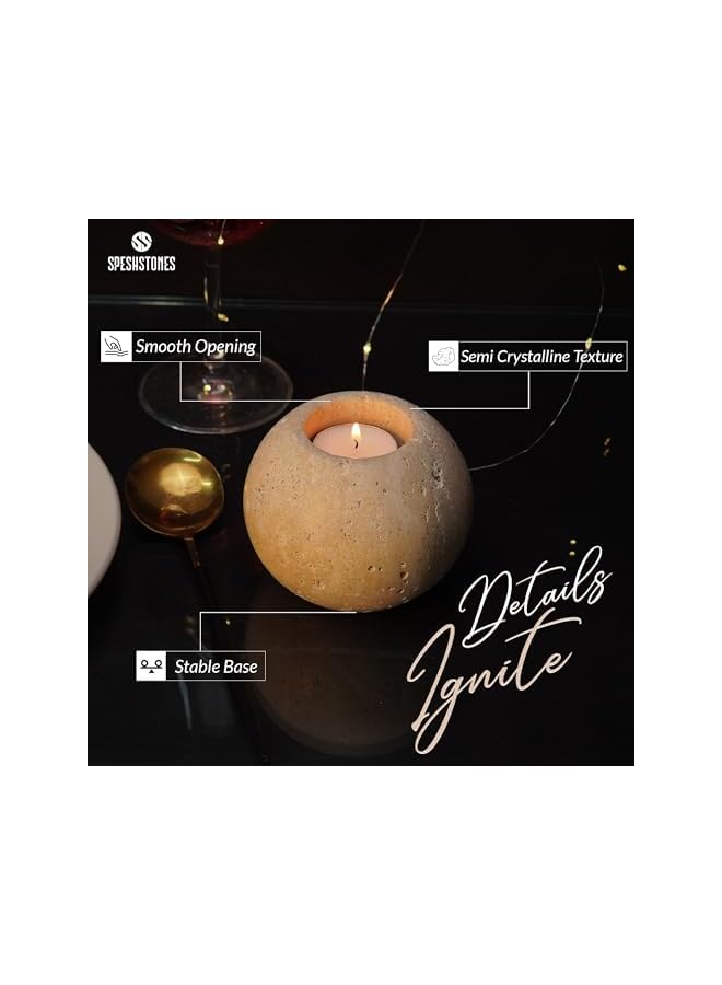 The Bros Travertine 3.5" Handmade Tealight Candle Holder – Stone Votive & Tea Light Holder. - Image 4