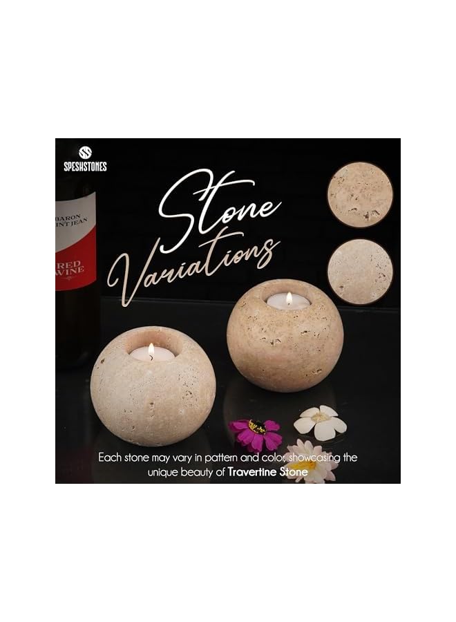 The Bros Travertine 3.5" Handmade Tealight Candle Holder – Stone Votive & Tea Light Holder. - Image 3