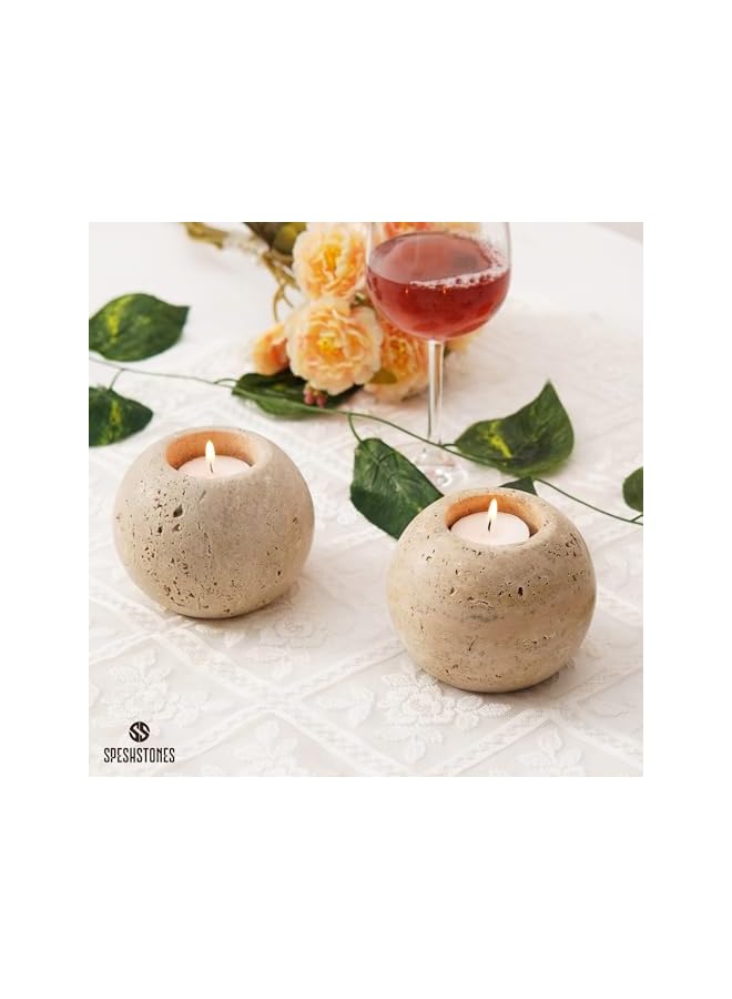 The Bros Travertine 3.5" Handmade Tealight Candle Holder – Stone Votive & Tea Light Holder. - Image 2