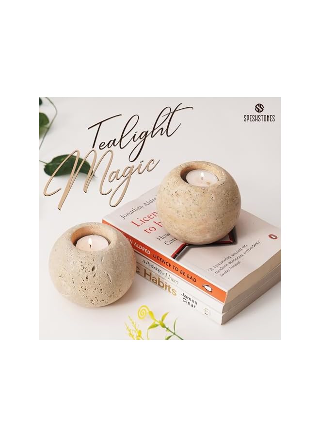 The Bros Travertine 3.5" Handmade Tealight Candle Holder – Stone Votive & Tea Light Holder. - Image 5