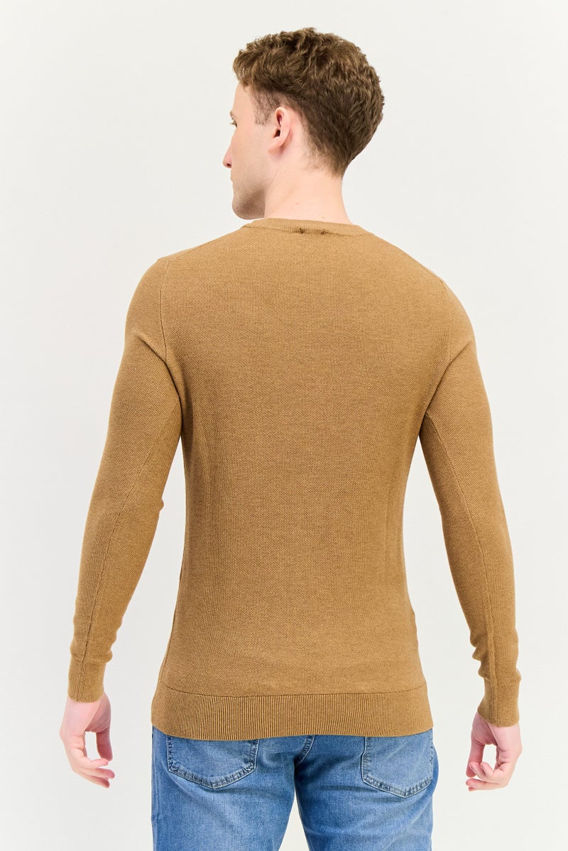 Celio Men Crew Neck Knitted Sweater, Brown - Image 3