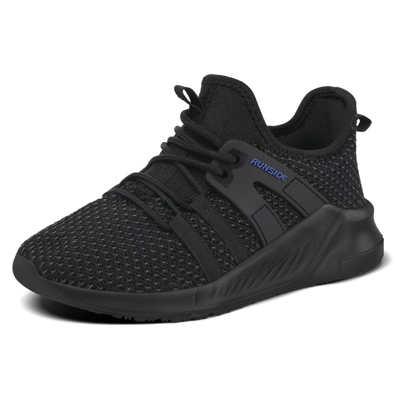 RUNSIDE Boys Girls Tennis Shoes Kids Lightweight Breathable Sneakers Lace-up Running Athletic Shoes for Toddler/Little Kid/Big Kid Black - Image 1