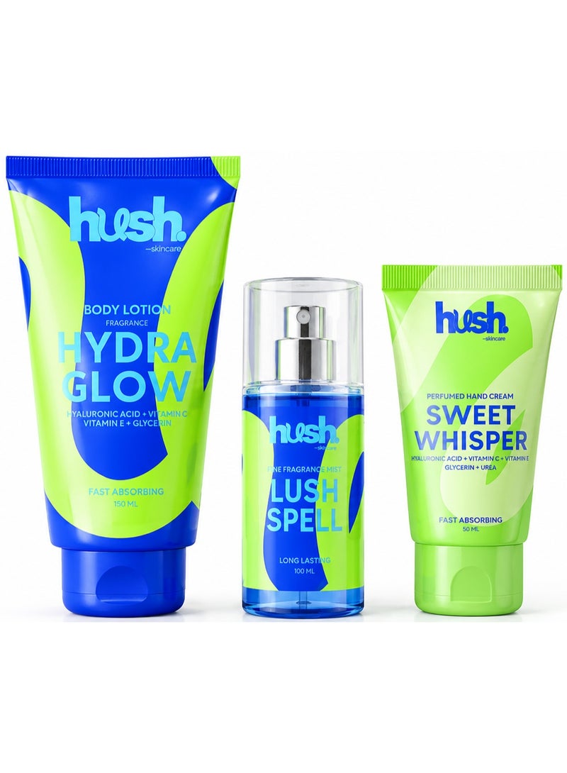 Hush Skincare Selfcare Reset Bundle: Body Mist (100ml), Hand Cream (50ml) & Body Lotion (150ml) – Lavender Vanilla - Image 1
