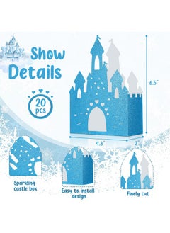 Chinco 20 Pieces Princess Birthday Party Decorations Blue Castle Boxes Glitter Party Favor Popcorn Boxes Princess Castle Table Centerpiece Bridal Party Decorations For Girls 3.5 X 2 X 5.9 Inch  - Image 2