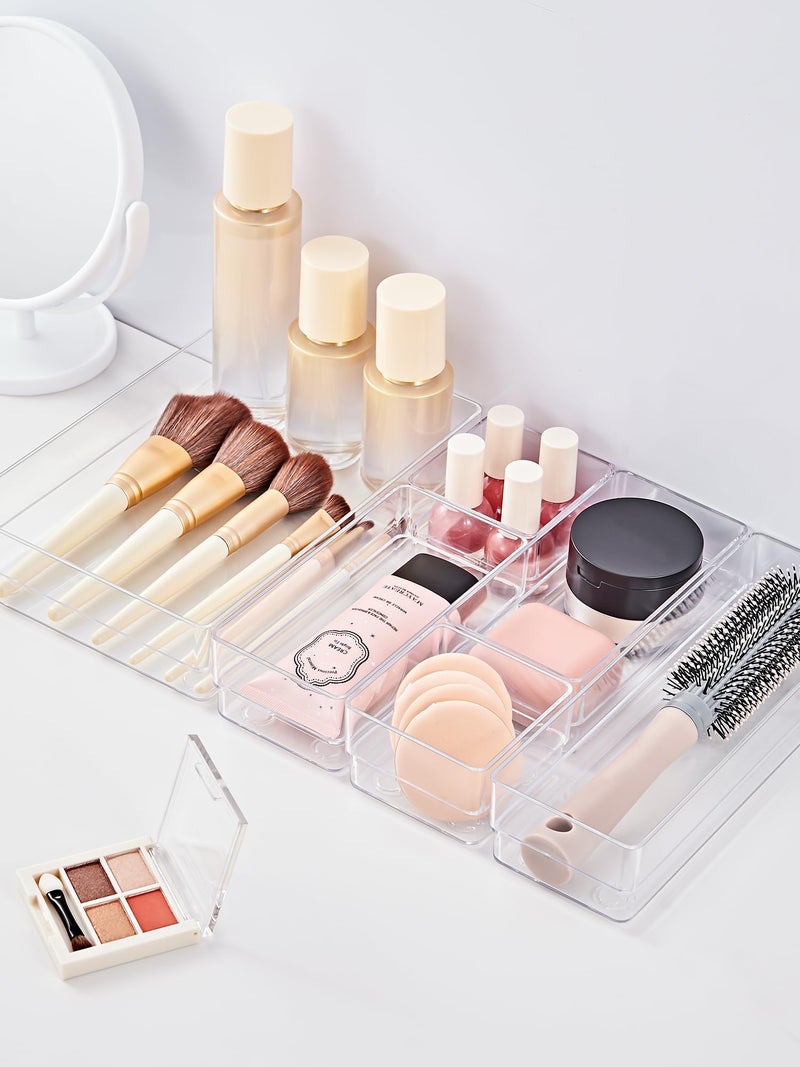 سمارت تايك منظم أدراج سمارتيك مكون من 25 قطعة مع وسادات سيليكون مانعة للانزلاق، صواني تنظيم أدراج مكتبية بأربعة أحجام، صينية تخزين للمكياج والمجوهرات والأواني في غرفة النوم أو خزانة الملابس أو المكتب أو المطبخ (شفاف) - Image 3