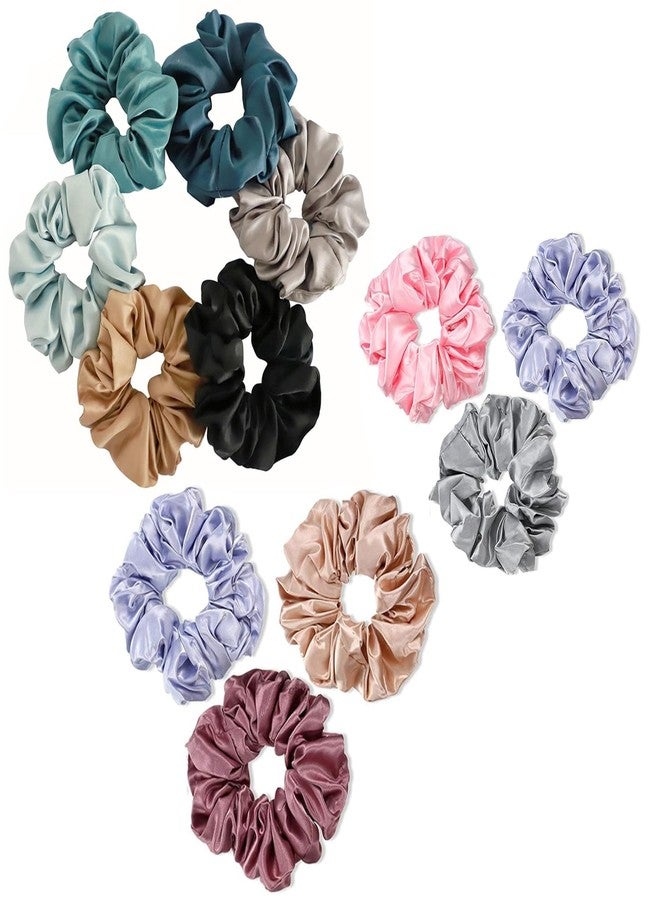IGNOTO Satin Scrunchies for Hair, Soft Silk Elastic Hair Band Set Hair Ties Ponytail Holders for Women and Girls || Color:- Assorted (Pack of 12) c - Image 1
