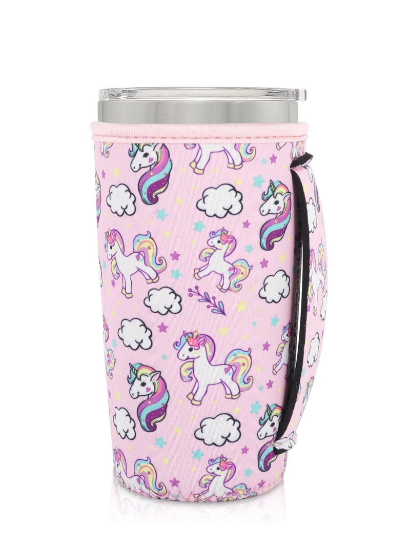 AJLTPA Neoprene Insulated Sleeves Cup Holder with Handle for 20oz Tumbler Cups  Reusable Iced Coffee Sleeve Compatible with Starbucks Trenta  Dunkin Large  more(Pink Unicorn) - Image 1