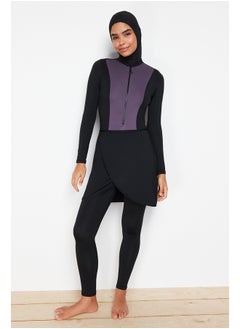 trendyol Smoked Color Block Beachwear Fully Covered 4-Piece Swimsuit Set TCTSS24CF00000  - Image 1