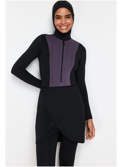 trendyol Smoked Color Block Beachwear Fully Covered 4-Piece Swimsuit Set TCTSS24CF00000  - Image 2