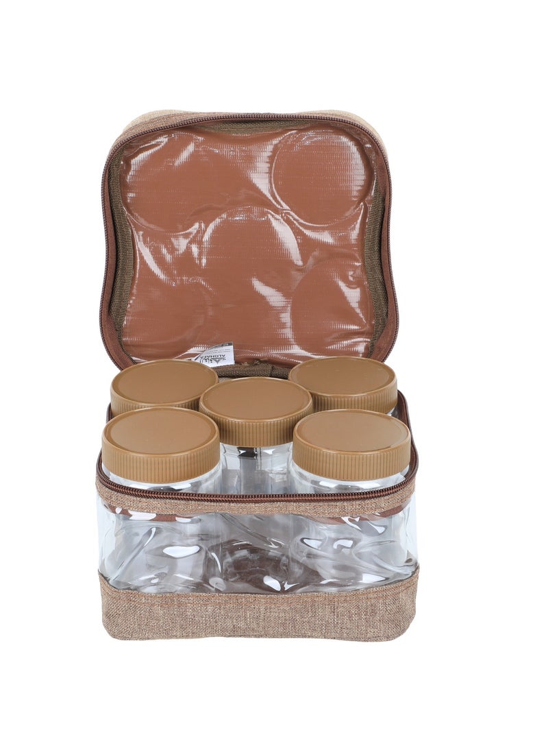 الغافة شنطة علب بهارات ,عدد 5قطع  , سعة 450 ملي, لون خشبي , من  الغافة - Image 1