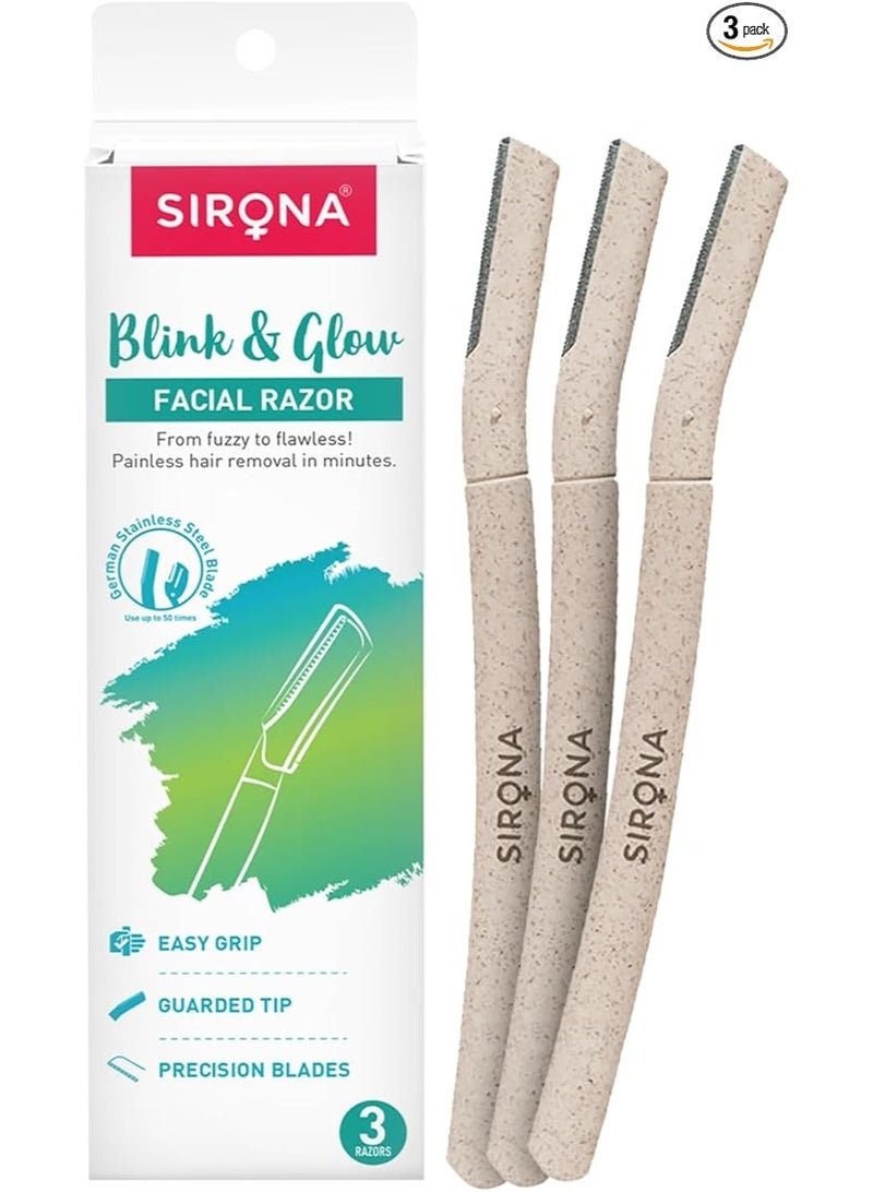 Sirona Blink Razor Women | Facial & Upper Lips Hair Removal, Eyebrow Shaper & Dermaplaning Tool - 3 Razors - Image 1