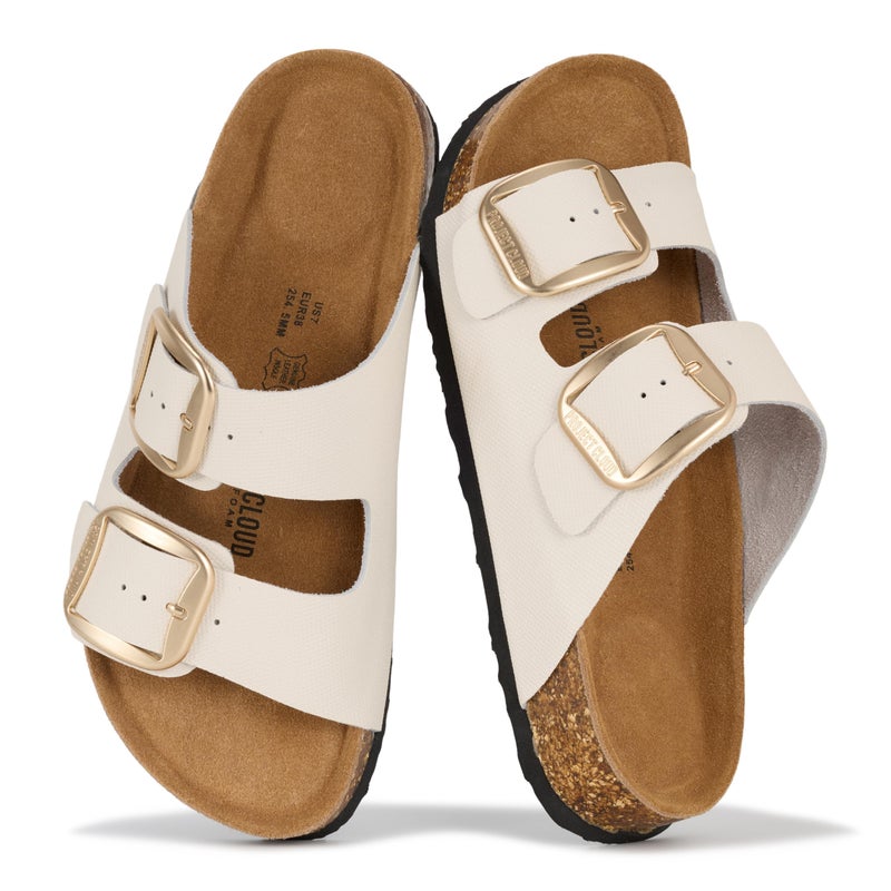 Project Cloud Genuine Leather Flat Sandals for Women 2026 Comfortable Beach Essentials Womens Sandals Memory Foam Vacation Essentials Slides for Women Footwear (Santorini, IVYLEA,8M) - Image 1