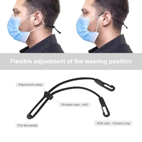 HX AURIZE Face Mask Extender Holders to Protect Ears Adjustable Black 4 Pcs - Image 2