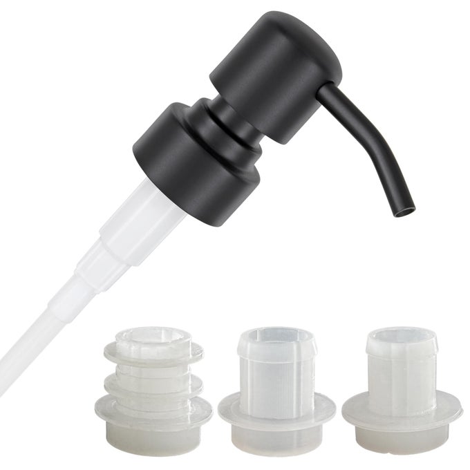UPCYCLING SOAP DISPENSER PUMP HEAD ZAGREB WITH 3 SILICONE STOPPERS FITTING RING SET FOR ALL BOTTLE OPENINGS WITH DIAMETER 1823MM BLACK