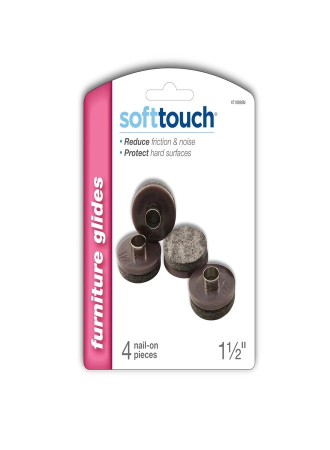 SOFTTOUCH 1 1/2" Round Nail On Heavy Duty Felt Furniture Pads for Wood Furniture, Protect Hard Floor Surfaces from Scratches, Brown (4 Pack) - Image 1
