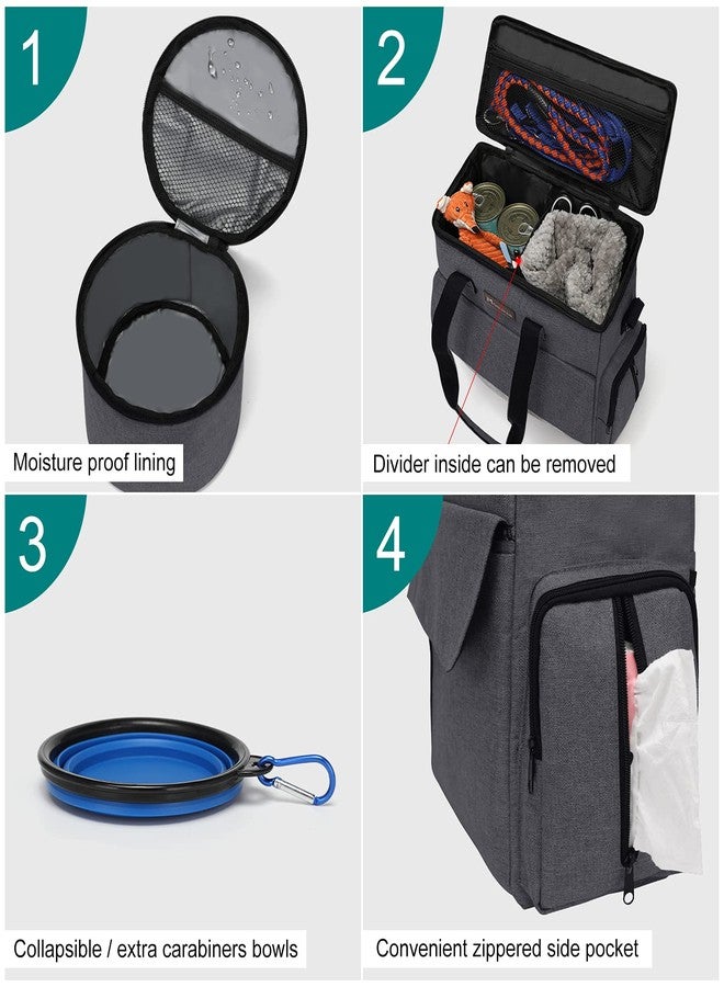 Modoker Airline Approved Pet Travel Bag, Weekend Dog Travel Set for Dog and Cat, Airline Approved Tote Organizer with Multi-Function Pockets 2 Food Storage Containers, 2 Collapsible Bowls (Dark Gray) - Image 3