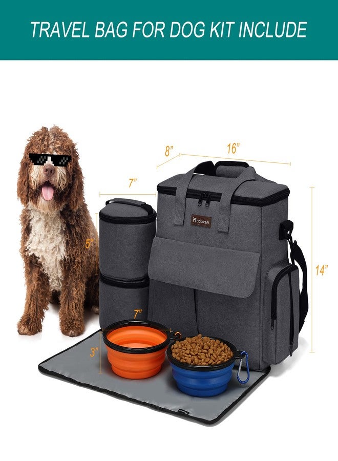 Modoker Airline Approved Pet Travel Bag, Weekend Dog Travel Set for Dog and Cat, Airline Approved Tote Organizer with Multi-Function Pockets 2 Food Storage Containers, 2 Collapsible Bowls (Dark Gray) - Image 4