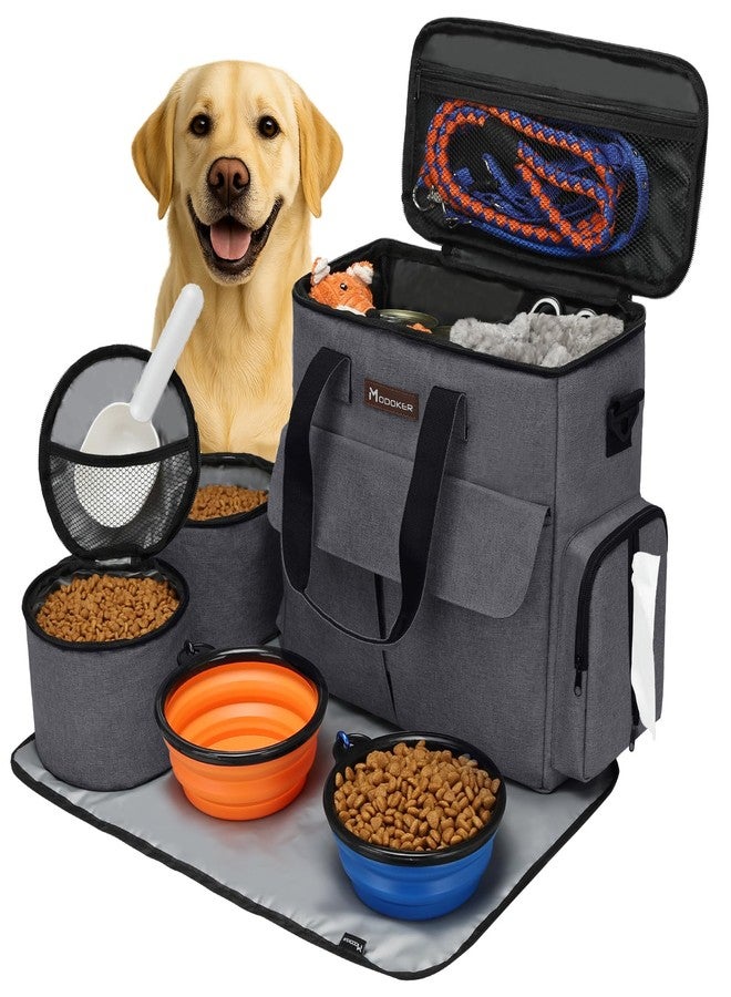 Modoker Airline Approved Pet Travel Bag, Weekend Dog Travel Set for Dog and Cat, Airline Approved Tote Organizer with Multi-Function Pockets 2 Food Storage Containers, 2 Collapsible Bowls (Dark Gray) - Image 1