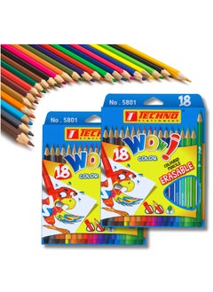 Techno Techno Wow Erasable Coloured Pencils Pack of 2 18 COLOURS  - Image 3