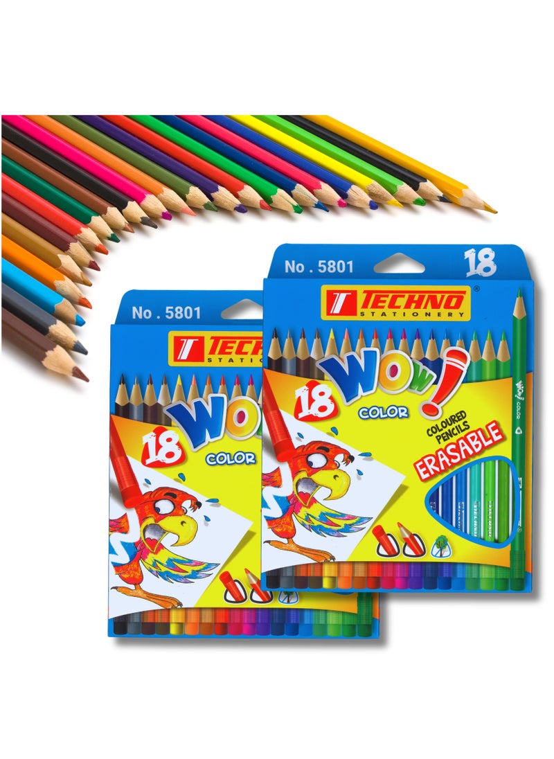 Techno Techno Wow Erasable Coloured Pencils Pack of 2 18 COLOURS  - Image 3