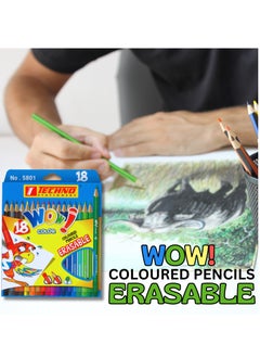 Techno Techno Wow Erasable Coloured Pencils Pack of 2 18 COLOURS  - Image 1