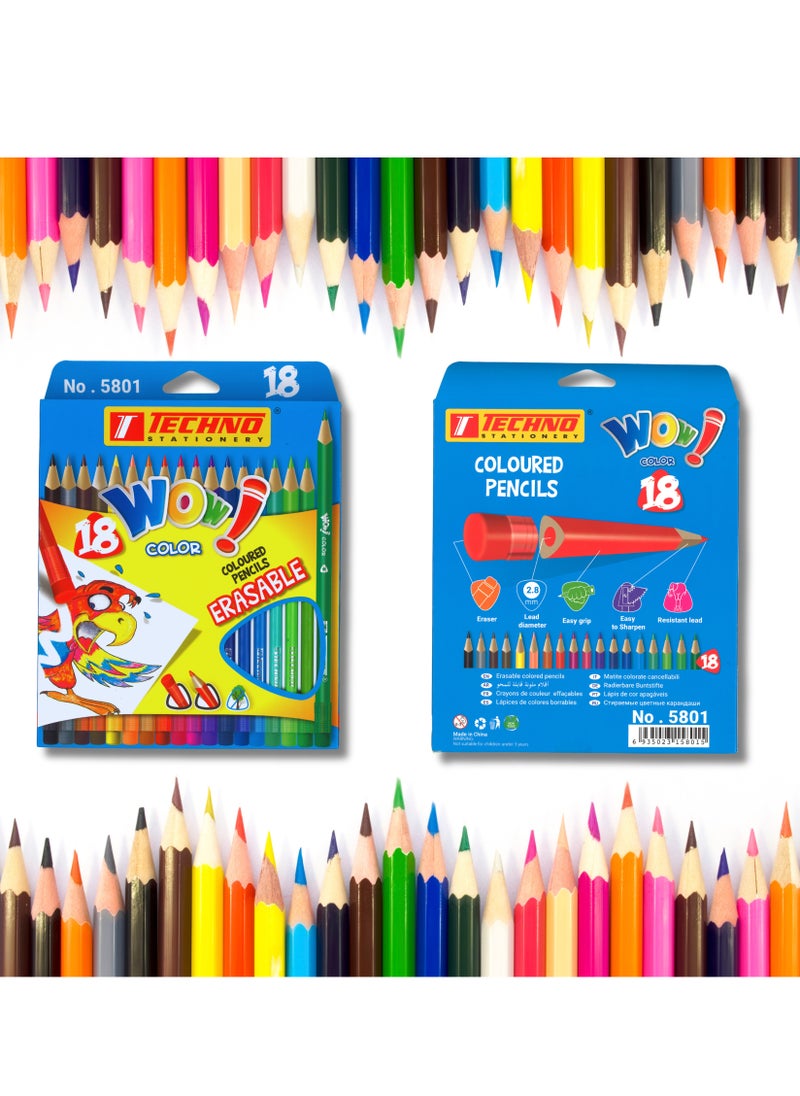Techno Techno Wow Erasable Coloured Pencils Pack of 2 18 COLOURS  - Image 2