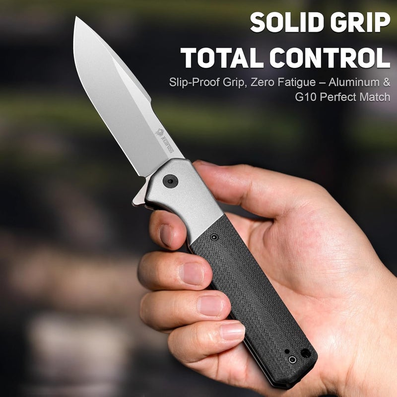 NedFoss BEAST Folding Pocket Knife, 3.96" D2 Steel Tactical Knife with Lightweight Aluminum Bolster & G10 Handle, Liner Lock, Reversible Clip for Everyday Carry Outdoor Use - Image 3
