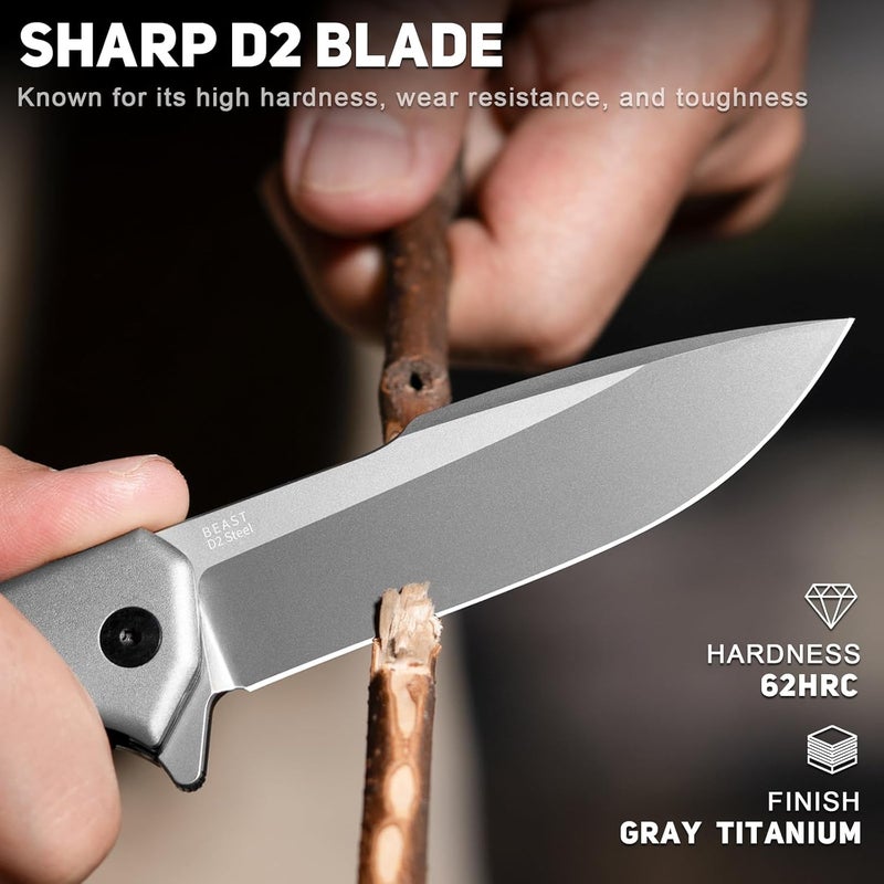 NedFoss BEAST Folding Pocket Knife, 3.96" D2 Steel Tactical Knife with Lightweight Aluminum Bolster & G10 Handle, Liner Lock, Reversible Clip for Everyday Carry Outdoor Use - Image 2