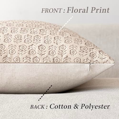 Foindtower Set of 2 Decorative Neutral Floral Print Throw Pillow Covers Vintage Accent Farmhouse Cushion Covers Boho Home Decor for Sofa Couch Chair Bedroom Living Room2222 InchIvory Beige - Image 3
